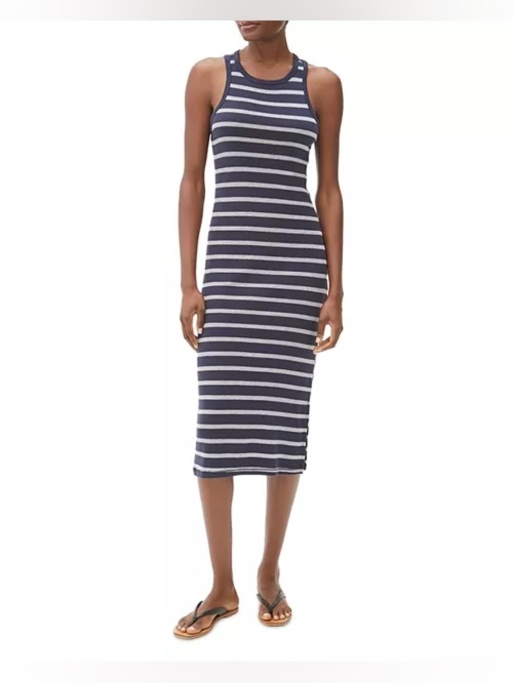 Micheal Stars Ruby Striped Navy Gray Midi Dress